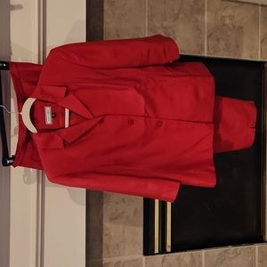 Anna Carole Vintage red 100% silk pantsuit 14W square buttons 3/4 sleeve W-354